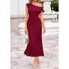 imageBTFBM Womens Summer Dresses 2026 Asymmetrical Neck Short Sleeve Pleated Knit Spring Sweater Midi Dress Business CasualBurgundy