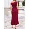 imageBTFBM Womens Summer Dresses 2026 Asymmetrical Neck Short Sleeve Pleated Knit Spring Sweater Midi Dress Business CasualBurgundy