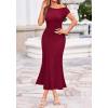 imageBTFBM Womens Summer Dresses 2026 Asymmetrical Neck Short Sleeve Pleated Knit Spring Sweater Midi Dress Business CasualBurgundy
