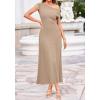 imageBTFBM Womens Summer Dresses 2026 Asymmetrical Neck Short Sleeve Pleated Knit Spring Sweater Midi Dress Business CasualKhaki