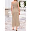imageBTFBM Womens Summer Dresses 2026 Asymmetrical Neck Short Sleeve Pleated Knit Spring Sweater Midi Dress Business CasualKhaki