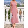 imageBTFBM Womens Summer Dresses 2026 Asymmetrical Neck Short Sleeve Pleated Knit Spring Sweater Midi Dress Business CasualPink