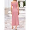 imageBTFBM Womens Summer Dresses 2026 Asymmetrical Neck Short Sleeve Pleated Knit Spring Sweater Midi Dress Business CasualPink