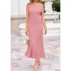 imageBTFBM Womens Summer Dresses 2026 Asymmetrical Neck Short Sleeve Pleated Knit Spring Sweater Midi Dress Business CasualPink