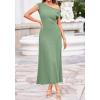 imageBTFBM Womens Summer Dresses 2026 Asymmetrical Neck Short Sleeve Pleated Knit Spring Sweater Midi Dress Business CasualSage Green