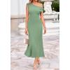 imageBTFBM Womens Summer Dresses 2026 Asymmetrical Neck Short Sleeve Pleated Knit Spring Sweater Midi Dress Business CasualSage Green