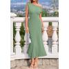 imageBTFBM Womens Summer Dresses 2026 Asymmetrical Neck Short Sleeve Pleated Knit Spring Sweater Midi Dress Business CasualSage Green