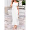 imageBTFBM Womens Summer Dresses 2026 Asymmetrical Neck Short Sleeve Pleated Knit Spring Sweater Midi Dress Business CasualWhite
