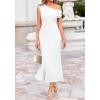 imageBTFBM Womens Summer Dresses 2026 Asymmetrical Neck Short Sleeve Pleated Knit Spring Sweater Midi Dress Business CasualWhite