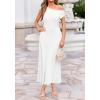 imageBTFBM Womens Summer Dresses 2026 Asymmetrical Neck Short Sleeve Pleated Knit Spring Sweater Midi Dress Business CasualWhite