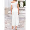 imageBTFBM Womens Summer Dresses 2026 Asymmetrical Neck Short Sleeve Pleated Knit Spring Sweater Midi Dress Business CasualWhite