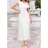 imageBTFBM Womens Summer Dresses 2026 Asymmetrical Neck Short Sleeve Pleated Knit Spring Sweater Midi Dress Business CasualWhite