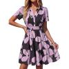 imageBTFBM Summer Dresses for Women 2026 Lightweight Casual Short Sleeve Floral Mini Dress A Line Beach Vacation SundressBlack Purple Flower