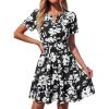 imageBTFBM Summer Dresses for Women 2026 Lightweight Casual Short Sleeve Floral Mini Dress A Line Beach Vacation SundressBlack White Flower