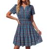 imageBTFBM Summer Dresses for Women 2026 Lightweight Casual Short Sleeve Floral Mini Dress A Line Beach Vacation SundressBlue