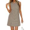 imageBTFBM Summer Dresses for Women 2026 Plaid Sleeveless Zip Up A Line Mini Dress Business Casual Vacation Gingham SundressApricot