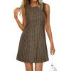 imageBTFBM Summer Dresses for Women 2026 Plaid Sleeveless Zip Up A Line Mini Dress Business Casual Vacation Gingham SundressBrown