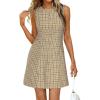 imageBTFBM Summer Dresses for Women 2026 Plaid Sleeveless Zip Up A Line Mini Dress Business Casual Vacation Gingham SundressKhaki
