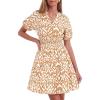 imageBTFBM Summer Mini Dresses for Women 2026 Ruffle Short Sleeve Elastic Waist Floral Beach Vacation Wedding Guest DressFloral Khaki