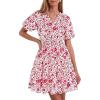 imageBTFBM Summer Mini Dresses for Women 2026 Ruffle Short Sleeve Elastic Waist Floral Beach Vacation Wedding Guest DressWhite Red Flower
