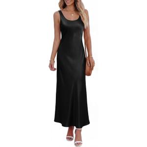 imageBTFBM Satin Dress Sleeveless Scoop Neck Summer Dresses for Women Elegant 2026 Loose Party Sundresses Fashion ClothingBlack