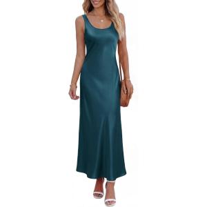 imageBTFBM Satin Dress Sleeveless Scoop Neck Summer Dresses for Women Elegant 2026 Loose Party Sundresses Fashion ClothingDark Blue