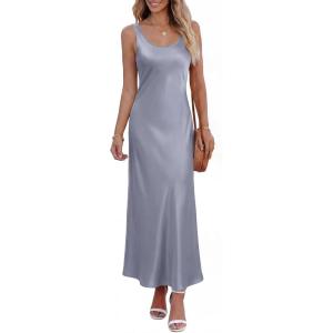 imageBTFBM Satin Dress Sleeveless Scoop Neck Summer Dresses for Women Elegant 2026 Loose Party Sundresses Fashion ClothingGrey Blue