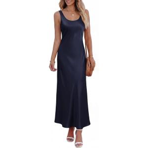 imageBTFBM Satin Dress Sleeveless Scoop Neck Summer Dresses for Women Elegant 2026 Loose Party Sundresses Fashion ClothingNavy Blue