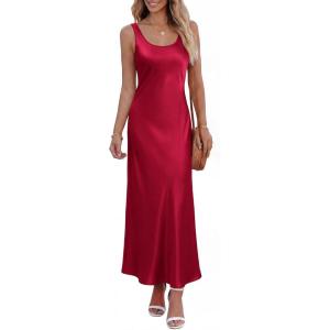 imageBTFBM Satin Dress Sleeveless Scoop Neck Summer Dresses for Women Elegant 2026 Loose Party Sundresses Fashion ClothingRed