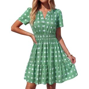 imageBTFBM Summer Dresses for Women 2026 Lightweight Casual Short Sleeve Floral Mini Dress A Line Beach Vacation SundressGreen