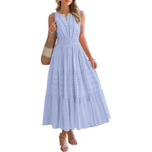 imageBTFBM Summer Dresses for Women 2026 Sleeveless Boho V Neck A Line Flowy Spring Casual Maxi Dress Beach Vacation PocketsLight Blue