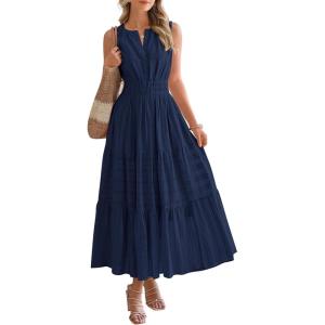 imageBTFBM Summer Dresses for Women 2026 Sleeveless Boho V Neck A Line Flowy Spring Casual Maxi Dress Beach Vacation PocketsNavy Blue