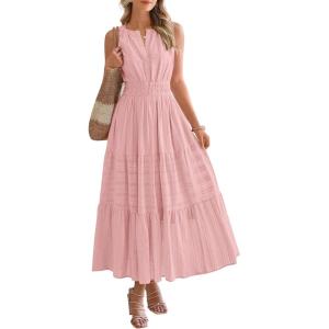 imageBTFBM Summer Dresses for Women 2026 Sleeveless Boho V Neck A Line Flowy Spring Casual Maxi Dress Beach Vacation PocketsPink