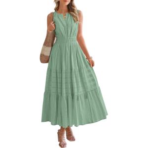 imageBTFBM Summer Dresses for Women 2026 Sleeveless Boho V Neck A Line Flowy Spring Casual Maxi Dress Beach Vacation PocketsSage Green