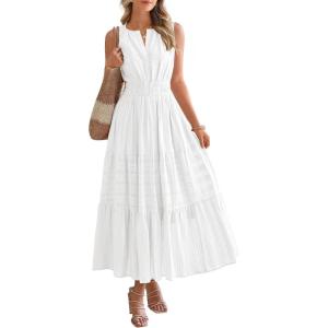 imageBTFBM Summer Dresses for Women 2026 Sleeveless Boho V Neck A Line Flowy Spring Casual Maxi Dress Beach Vacation PocketsWhite