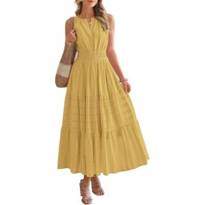 imageBTFBM Summer Dresses for Women 2026 Sleeveless Boho V Neck A Line Flowy Spring Casual Maxi Dress Beach Vacation PocketsYellow