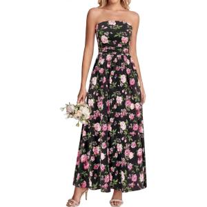 imageBTFBM Summer Maxi Dresses for Women 2026 Strapless Tube Top Floral Spring Wedding Guest Dress Beach Vacation OutfitsBlack Pink Flower