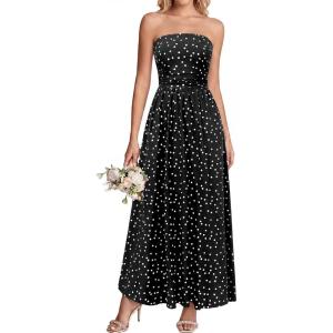 imageBTFBM Summer Maxi Dresses for Women 2026 Strapless Tube Top Floral Spring Wedding Guest Dress Beach Vacation OutfitsDot Black White