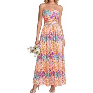 imageBTFBM Summer Maxi Dresses for Women 2026 Strapless Tube Top Floral Spring Wedding Guest Dress Beach Vacation OutfitsFloral White