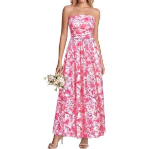 imageBTFBM Summer Maxi Dresses for Women 2026 Strapless Tube Top Floral Spring Wedding Guest Dress Beach Vacation OutfitsPink Flower