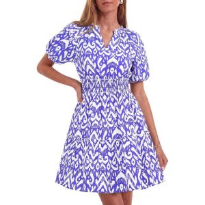 imageBTFBM Summer Mini Dresses for Women 2026 Ruffle Short Sleeve Elastic Waist Floral Beach Vacation Wedding Guest DressFloral Sky Blue