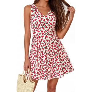 imageBTFBM Womens Summer Dresses 2026 Spring Casual Sleeveless Floral Knit Flowy ALine Mini Dress Pockets Beach SundressFloral Beige Red