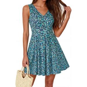 imageBTFBM Womens Summer Dresses 2026 Spring Casual Sleeveless Floral Knit Flowy ALine Mini Dress Pockets Beach SundressFloral Blue Green