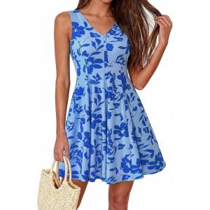imageBTFBM Womens Summer Dresses 2026 Spring Casual Sleeveless Floral Knit Flowy ALine Mini Dress Pockets Beach SundressFloral Light Blue Blue