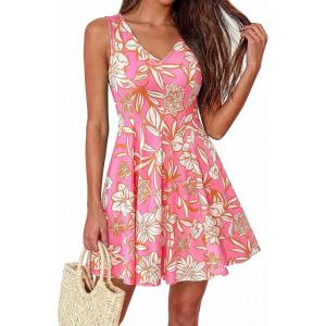 imageBTFBM Womens Summer Dresses 2026 Spring Casual Sleeveless Floral Knit Flowy ALine Mini Dress Pockets Beach SundressFloral Pink Beige