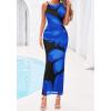 imageBTFBM Women Floral Cocktail Wedding Guest Dress Summer Spring 2026 Twist Strap Bodycon Mesh Beach Vacation Maxi DressesFloral Black Blue