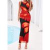 imageBTFBM Women Floral Cocktail Wedding Guest Dress Summer Spring 2026 Twist Strap Bodycon Mesh Beach Vacation Maxi DressesFloral Black Red