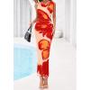 imageBTFBM Women Floral Cocktail Wedding Guest Dress Summer Spring 2026 Twist Strap Bodycon Mesh Beach Vacation Maxi DressesFloral Orange Pink Red