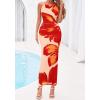 imageBTFBM Women Floral Cocktail Wedding Guest Dress Summer Spring 2026 Twist Strap Bodycon Mesh Beach Vacation Maxi DressesFloral Orange Pink Red