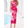 imageBTFBM Women Floral Cocktail Wedding Guest Dress Summer Spring 2026 Twist Strap Bodycon Mesh Beach Vacation Maxi DressesFloral Pink Rose Red